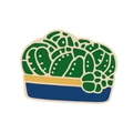 Green succulent plant pin with blue and yellow striped pot in gold metal finish - Striped Pot Plant (Potted 5)