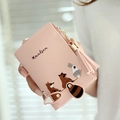 Pink short PU leather wallet with cute cartoon embroidery and decorative tassel detail - Light Pink