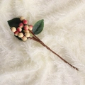 Artificial plant branch with red and white berries and green leaves for DIY decor - Small Leaf Pink White Berry