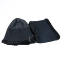 Winter knitted hat and neck warmer set in dark grey with thick fleece lining - Navy Blue Hat and Scarf Set