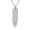 Collana con ciondolo a proiettile d'argento in acciaio inox con pavé di zirconi lucidi - Bianco