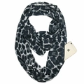 Infinity scarf with black and white leopard print featuring a hidden zipper phone pocket - Leopard Black Grey