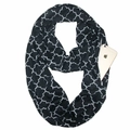Black infinity scarf with grey Moroccan lattice pattern and hidden zipper pocket feature - Clover Pattern Black