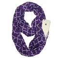 Purple infinity scarf with white geometric patterns and hidden zipper pocket - Clover Pattern Purple