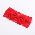 Detailed close-up of a red double-layer lace bow headband for infant girls' party wear - Red (6)