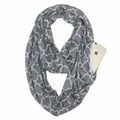 Gray infinity scarf with white geometric pattern and a hidden functional zipper pocket - Clover Pattern Grey