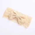 Close-up of wide beige lace headband featuring a large bow for baby girls - Khaki (5)