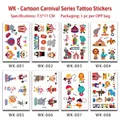 Detail of 8 cartoon circus temporary tattoos with clowns and animals, size 7.5x11 cm - Circus 8 Sheets Complete Set (WK001-008)