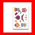 Tijdelijke circus tatoeage stickers voor kinderen met clowns en olifanten in cartoonstijl - Circusclown en Luchtballon Stijl (WK-001)