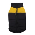 Close-up of quilted pet winter vest with zipper and D-rings in yellow and black - Yellow