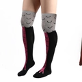Funny over knee chicken leg socks in black and grey with bright pink claw patterns - Long Style / Rose Red
