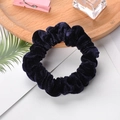 Dark blue velvet scrunchie hair tie with soft texture for women hair styling - Navy Blue