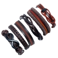 Vintage multilayer woven leather bracelet set for men with infinity charm detail - 6-Piece Set