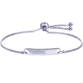 Details von Silber-Box-Armband mit verstellbarem Schieber und rechteckiger Platte - Verstellbarer Kordelzug / Silber