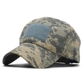 Detailed macro view of camo tactical baseball cap with gray front velcro panel area - Adjustable / ACU Digital Camo(12)