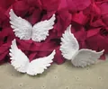 Detailed view of small white plastic angel wings with feather textures for DIY crafts - Small 8cm (Single) / White