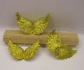Close-up of golden angel wing crafts with detailed feather texture on bamboo mat - Small 8cm (Single) / Gold