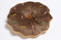 Macro detail of donut plush pet toy showing soft fur texture and colorful embroidery - Coffee Donut