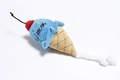 Detail of plush ice cream dog toy with soft texture and white cotton rope knot - Blue Ice Cream