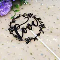 Black round Love cake topper wreath design for wedding decor, 9cm width and height - Garland Love Black