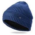 Gorro de invierno de punto para hombre en azul marino con forro polar y placa metálica - Azul Real / Talla única