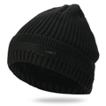 Detalle de gorro de punto negro para invierno con forro polar suave y placa clásica - Negro / Talla única
