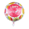 Detail of 18 inch round aluminum foil balloon with colorful flowers and happy birthday text - 18 Inch E (Pink Flower)