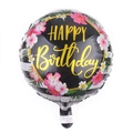 Round 18 inch Happy Birthday foil balloon with black stripes and tropical pink flowers - 18 Inch M (Black White Stripes Floral)