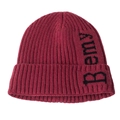 Thick ribbed knit beanie in dark wine red with Bemy letter embroidery for winter - One Size(Fleece Lined) / Burgundy