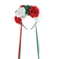 Blumenstirnband mit roten weißen und grünen Kunstblumen und langen Bändern - Rot + Grün + Weiß