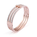 Brazalete de tres hileras en acero inoxidable oro rosa con incrustaciones de circonitas - Oro rosa