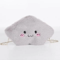 Borsa a tracolla nuvola in peluche grigio con ricamo viso e catena dorata - Faccia Sorridente / Smiley Grigio