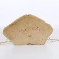 Borsa a tracolla a nuvola in peluche marrone con ricamo e catena dorata - Timido / Marrone Timido
