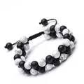 Doppelreihiges Perlenarmband mit mattschwarzem Onyx und weißem Premium-Türkis - Paar Schwarz & Weiß