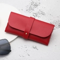 Soft red lychee leather eyewear pouch with golden metal snap button closure - Button Style / Red