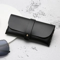 Sleek black lychee grain leather sunglasses case with gold metal stud closure - Button 2.0mm / Black