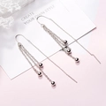 Elegant silver long tassel earrings with polished metal beads on three hanging chains - Bead Tassel Earrings