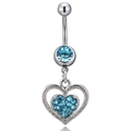 Piercing ombelico a cuore in argento con cristalli blu e ciondolo pendente - Blu Lago