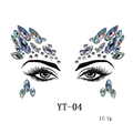 Detailed view of YT-04 iridescent acrylic face rhinestones with weight 17.7g label - YT-04