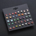 24 pairs of assorted cute animal and fruit stud earrings set on black display card - 24 Pairs Animal Fruit Set