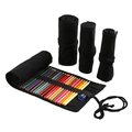 Estuche enrollable de lona negra con 24-72 ranuras para lápices y suministros de arte - 108 Agujeros / Negro