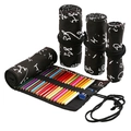 Canvas roll-up pencil wrap with black calligraphy print and 24 colored pencils - Black Calligraphy