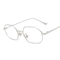 Silver polygonal metal sunglasses for men and women with retro geometric frames - Silver Frame Clear Lens