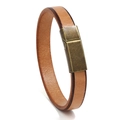 Bracciale classico in pelle marrone da uomo con chiusura in metallo ottone lucido - 20.5CM / Naturale