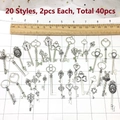 Set de 40 llaves vintage de plata con 20 diseños únicos para creación de joyas y artesanías - M104-Llave de Plata Antigua 20 Estilos 2 Cada Uno-Juego de 40