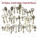 Set de 46 piezas de dijes de llaves de bronce vintage en 23 estilos para joyas - M107-Llave de Bronce Antiguo 23 Estilos 2 Cada Uno-Juego de 46