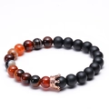 8MM natuurstenen armband met matzwarte kralen en een roségouden kroon hanger - Agaat Stijl