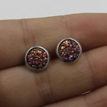 Handheld view of 8mm silver stainless steel stud earring with colorful druzy stone inlay - Colorful/Rainbow (5)