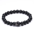 Matzwarte lava steen kralenarmband met micro-ingelegde kroon bedel - Matte en Lavasteen Stijl