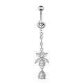 Dettaglio del piercing all'ombelico in argento con zirconi a goccia e taglio marquise - 1968 Fiore Goccia d'acqua Argento